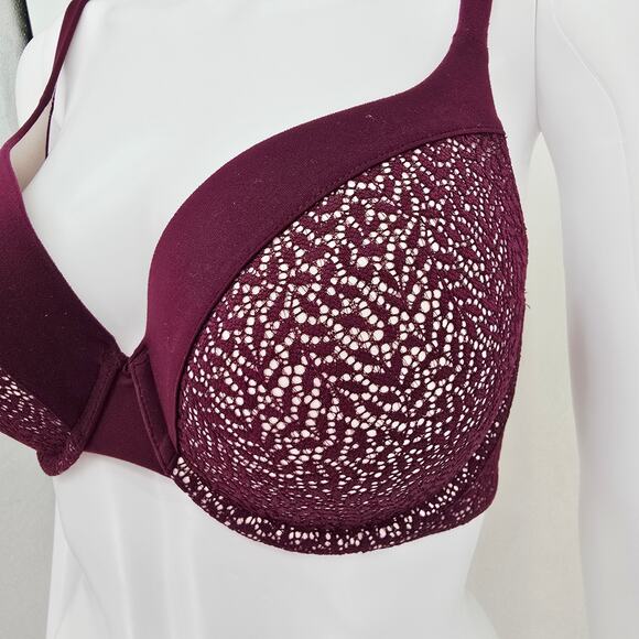 Victoria's Secret Perfect Shape Lace Bra Wine 32DDD - Picture 2 of 6